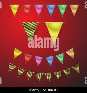Realistic holiday flags on isolated background. Decoration objects for design. Vector image. Stock Vector