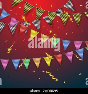 Festive background with flags and streamers on isolated background. Vector image. Stock Vector