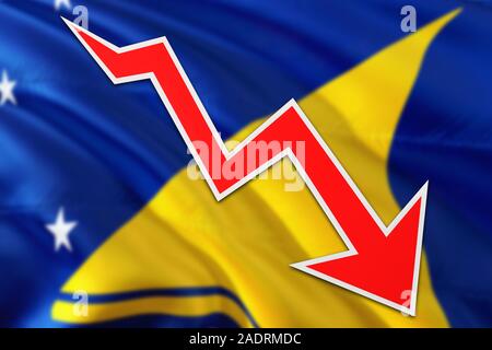 Tokelau economy graph is indicating negative growth, red arrow going down with trend line. Business concept on national background. Stock Photo