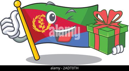 mascot cartoon of happy flag eritrea with gift box Stock Vector