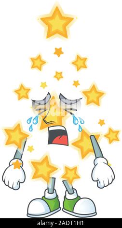 Sad Crying christmas star cartoon character design style Stock Vector