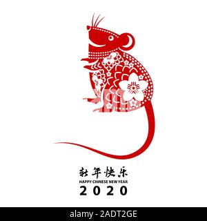 chinese new year with rat symbol of zodiac in red color,vector illustration Stock Vector