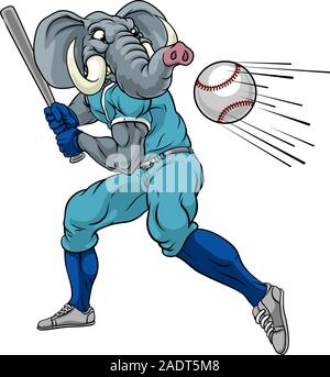 Elephant Baseball Player Mascot Swinging Bat Stock Vector