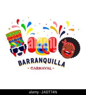 Carnaval de Barranquilla, Colombian carnival party. Vector illustration, poster and flyer Stock Vector