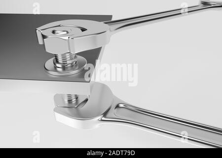 Wrench with bolt and nut on white background. 3d rendering Stock Photo ...