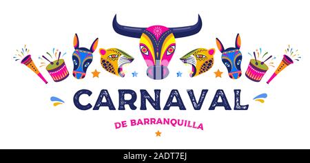 Carnaval de Barranquilla, Colombian carnival party. Vector illustration, poster and flyer Stock Vector