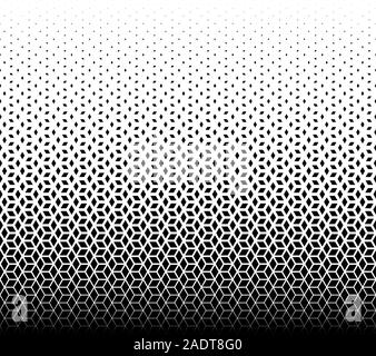 Geometric pattern of black diamonds on a white background.Seamless in one direction.Option with a LONG fade out. Stock Vector