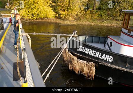 Glastonbury, CT USA. Oct 2019. Tugboat guiding car and passenger