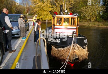 Glastonbury, CT USA. Oct 2019. Tugboat guiding car and passenger