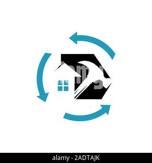 Rebuilding house Restoring Home Repair Logo vector. tools and roof sign. symbol of construction concept Stock Vector