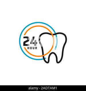 24 hour dental care service vector icon. day/night services button symbol. illustration of 24/7 sign Stock Vector