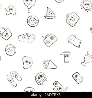 Beach holidays. Seamless pattern background. Cartoon character. Summertime travel vector illustration. Stock Vector