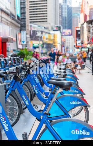 Bikes is New York City's bike sharing system. City bike rent parking in NYC Stock Photo