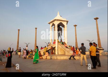 Pondicherry, India -January 2016: The Gandhi Statue in front of the sea Stock Photo