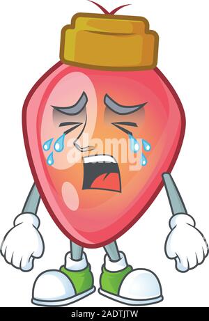 Sad Crying red christmas bulb cartoon character design style Stock Vector
