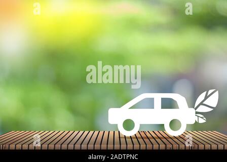 Eco-car on a green background - the concept of love the world Stock Photo