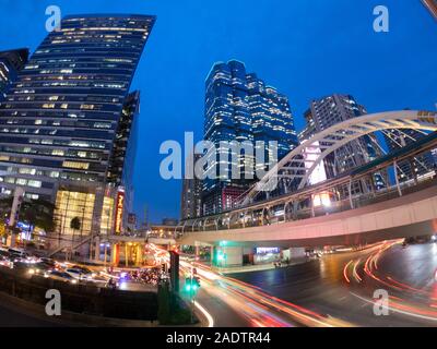 Bangkok Chong Nonsi, THAILAND - May 13: Bangkok Chong Nonsi pedestrian bridge and high rise city buildings on May 13, 2019 in Bangkok Stock Photo