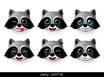 Emojis wolf face vector set. Wolfs emoticon animal faces in naughty, crying, cute, and smiling isolated in white background. Vector illustration. Stock Vector