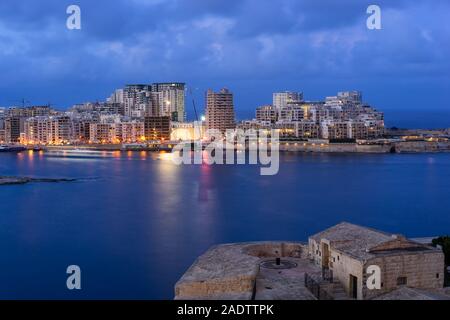 Malta. Panoramic view of Sliema and Marsamxett harbour from Valletta city walls. Stock Photo