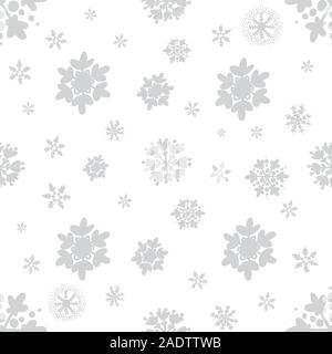 Grey silver or monochrome light seamless snowflakes patterns. Doodle cute design. Great for print, pakage, web pages, clothes. New year and Christmas Stock Vector