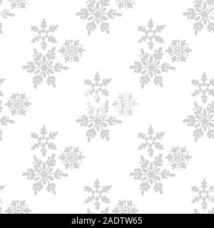 Grey silver or monochrome light seamless snowflakes patterns. Doodle cute design. Great for print, pakage, web pages, clothes. New year and Christmas Stock Vector