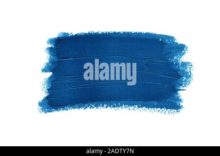 Closeup smear of blue paint isolated on white background. Stock Photo