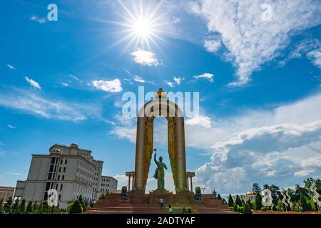 Dushanbe Ismoil Somoni Holding with his Right Hand a Scepter Statue Picturesque View on a Sunny Blue Sky Day