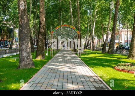 Dushanbe Rudaki Avenue Picturesque Breathtaking View of an Alley Walkway for Pedestrians on a Sunny Blue Sky Day