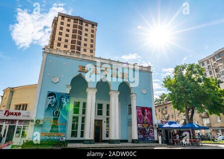Dushanbe Vatan Cinema Picturesque Breathtaking View at Rudaki Avenue on a Sunny Blue Sky Day