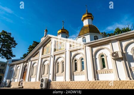 Dushanbe Russian Orthodox Christian Saint Nicholas Cathedral Picturesque View on a Sunny Blue Sky Day Stock Photo