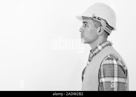 Mature Persian man construction worker in black and white Stock Photo