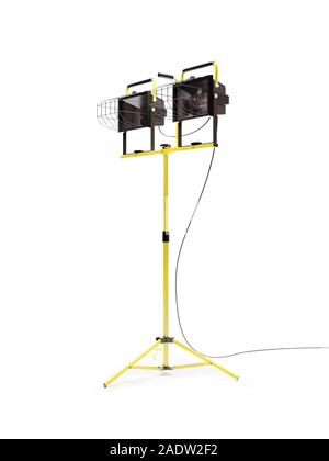 Industrial portable halogen dual light on yellow stand over white background Stock Photo