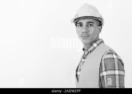 Mature Persian man construction worker in black and white Stock Photo