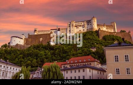 Famous Hohensalzburg Fortress on a hill in Salzburg, Austria Stock Photo