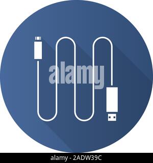 Mini USB cable flat design long shadow icon. Vector silhouette symbol Stock Vector