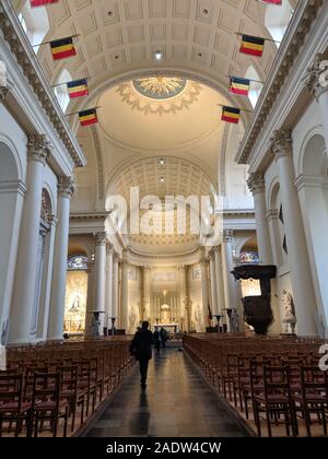 BRUSSELS, BELGIUM, January 2019, People inside St Michael and St Gudula Cathedral Stock Photo