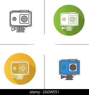 Action camera in protection case icon. Flat design, linear and color styles. Isolated vector illustrations Stock Vector