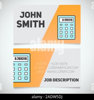 Business card print template with calculator logo. Manager. Accountant. Financier. Stationery design concept. Vector illustration Stock Vector