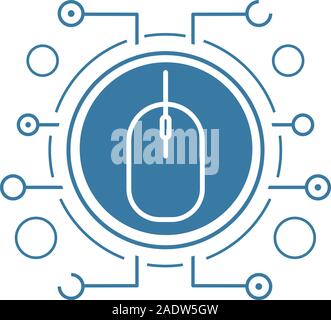 Network access flat linear long shadow icon. Computer mouse in microchip pathways. Vector line symbol Stock Vector