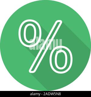 Percent sign. Flat linear long shadow icon. Percentage. Shop discount symbol. Vector line symbol Stock Vector