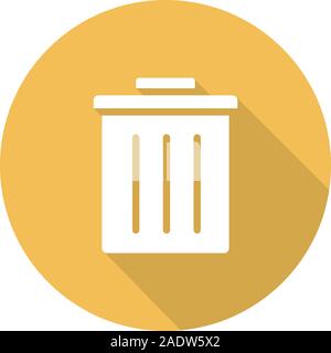 Trashcan flat design long shadow icon. Dustbin. Trash bin. Vector silhouette symbol Stock Vector