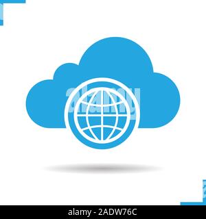 Worldwide cloud storage icon. Drop shadow silhouette symbol. Cloud computing. Negative space. Vector isolated illustration Stock Vector