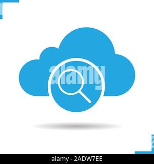 Cloud storage search glyph icon. Drop shadow silhouette symbol. Cloud computing. Negative space. Vector isolated illustration Stock Vector