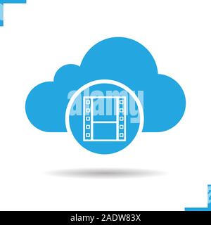 Cloud storage video file icon. Online movie database. Drop shadow silhouette symbol. Cloud computing. Negative space. Vector isolated illustration Stock Vector