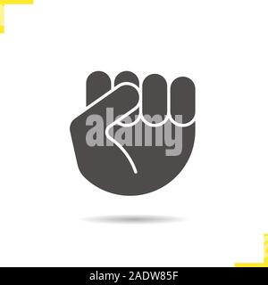 Punch icon. Drop shadow squeezed fist silhouette symbol. Negative space ...