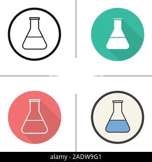 Laboratory flask icon. Flat design, linear and color styles. Science lab beaker with liquid. Isolated vector illustrations Stock Vector