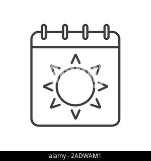 Summer season linear icon. Thin line illustration. Calendar page with sun contour symbol. Vector isolated outline drawing Stock Vector