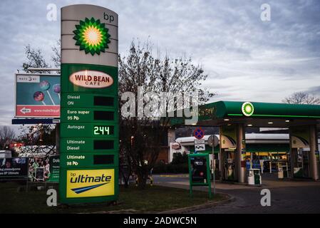December 4, 2019, Krakow, Poland: British multinational oil and gas company BP logo seen in Krakow. (Credit Image: © Omar Marques/SOPA Images via ZUMA Wire) Stock Photo