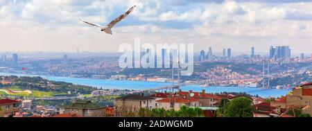 The Bosphorus Bridge, view from the Asian side of Istanbul Stock Photo