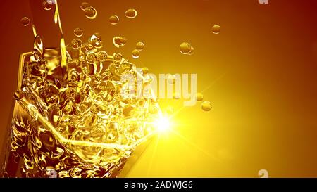 Splash of cola in glass, orange background.  3d rendering, 3d illustration. Stock Photo